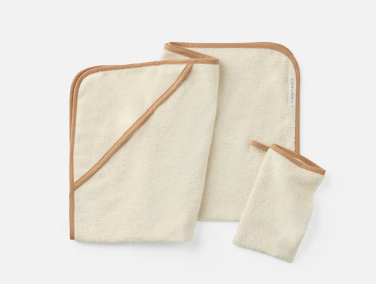 Set di asciugamano con cappuccio e guanto da bagno per neonati Cloud Loom™ Organic